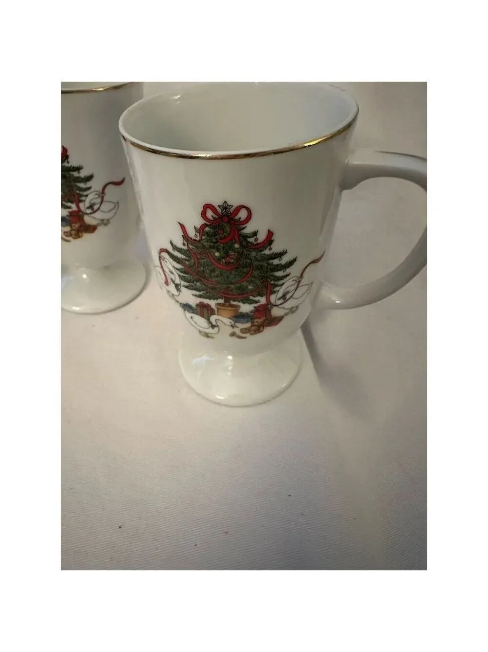 Mount Clemens Vintage Christmas Tree Footed Coffee Mugs Set of 3